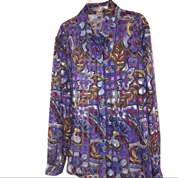 Vintage Semi Sheer Block Print Blouse - Picture 3 of 10